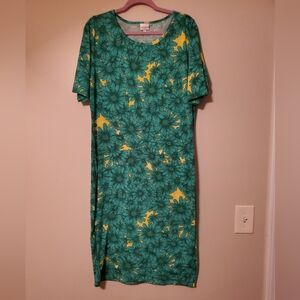 Lularoe Julia, size 2XL, green w/sunflower print